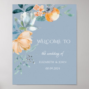 Aquarellfarben Blume Dusty Blue Poster