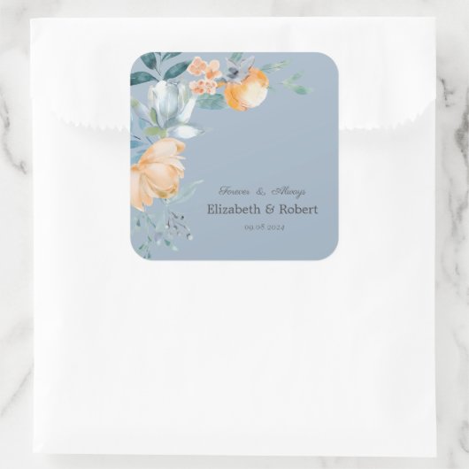 Aquarellfarben Blume Dusty Blue Quadratischer Aufkleber (Tasche)