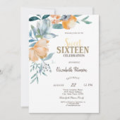 Aquarellfarben Blume Dusty Blue Sweet 16 Einladung (Vorderseite)