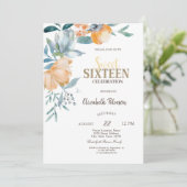 Aquarellfarben Blume Dusty Blue Sweet 16 Einladung (Stehend Vorderseite)