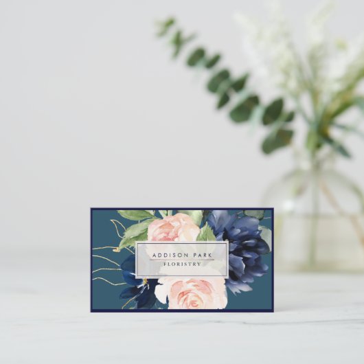 Aquarellfarben Blume Dusty Navy Blue Blush DIY Aqu Visitenkarte (Stehend Vorderseite)