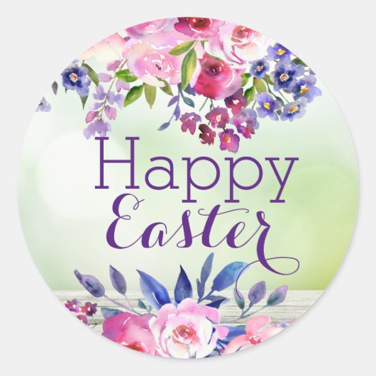 Aquarellfarben Blume Frohe Osteraufkleber Runder Aufkleber (Vorderseite)