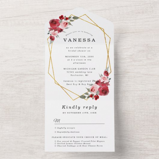 Aquarellfarben Blume geometrisches Brautparty w uA All In One Einladung (Innen Boden)