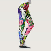 Aquarellfarben Blume Geometrisches Schwarz-weißes  Leggings (Rechts)