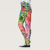 Aquarellfarben Blume Geometrisches Schwarz-weißes  Leggings (Links)