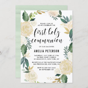 Aquarellfarben Blume Glitzer Erste Heilige Kommune Einladung