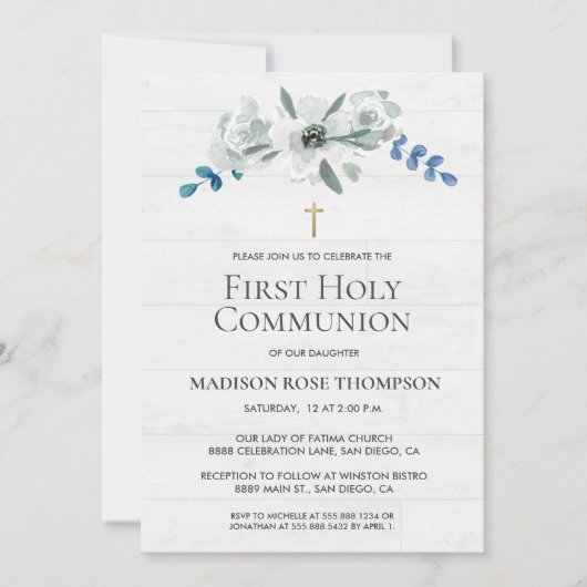 Aquarellfarben Blume Gold Cross 1. Heilige Kommune (Vorderseite)