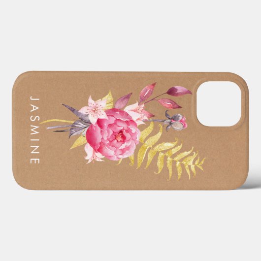 Aquarellfarben Blume Gold Personalisiert Apple iPh Case-Mate iPhone Hülle (Rückseite (Horizontal))