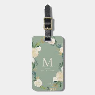 Aquarellfarben Blume Goldfolie Monogram Sage Green Gepäckanhänger