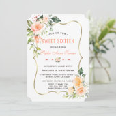 Aquarellfarben Blume Goldrahmen Sweet 16 Einladung (Stehend Vorderseite)
