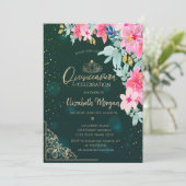 Aquarellfarben Blume Green Gold Tiara, Quinceañera Einladung (Stehend Vorderseite)