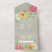 Aquarellfarben Blume Grüner Glitzer Hochzeit RSVP All In One Einladung (Innen Boden)