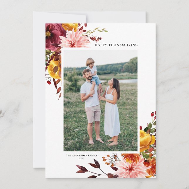 Aquarellfarben Blume Herbst glücklich Thanksgiving (Vorderseite)