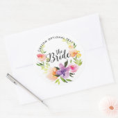 Aquarellfarben Blume Kranz-Die Bride Typografie Runder Aufkleber (Umschlag)