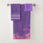 Aquarellfarben-Blume-Lavendel lila Name Badhandtuch Set (Insitu)