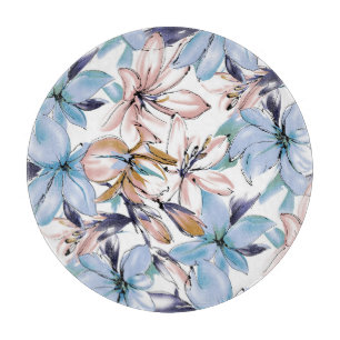 Aquarellfarben-Blume: liebevoll bemalt Schneidebrett
