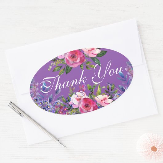 Aquarellfarben Blume Lila Oval Stickers (Umschlag)