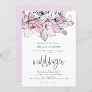 Aquarellfarben Blume Lilac Pink Script Hochzeit Einladung