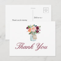 Aquarellfarben Blume Mason Jar Danke Postcard