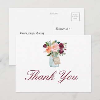 Aquarellfarben Blume Mason Jar Danke Postcard Postkarte