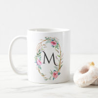 Aquarellfarben-Blume mit Twigs-Wreath-Monogramm-Ta