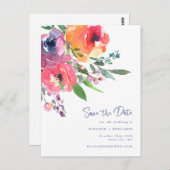 Aquarellfarben Blume Modernes Skript Save the Date Postkarte (Vorne/Hinten)