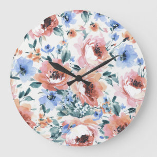 Aquarellfarben-Blume, nahtlose Musterillustrierung Große Wanduhr