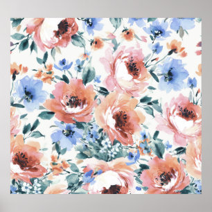 Aquarellfarben-Blume, nahtlose Musterillustrierung Poster