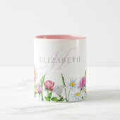 Aquarellfarben Blume Name & Monogramm Zwei-Tone-Ta Zweifarbige Tasse (Mittel)