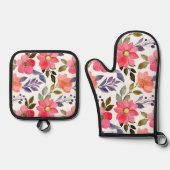 Aquarellfarben Blume Ofen Mitt und Töpfchen Ofenhandschuh & Topflappen-Set (Vorderseite)