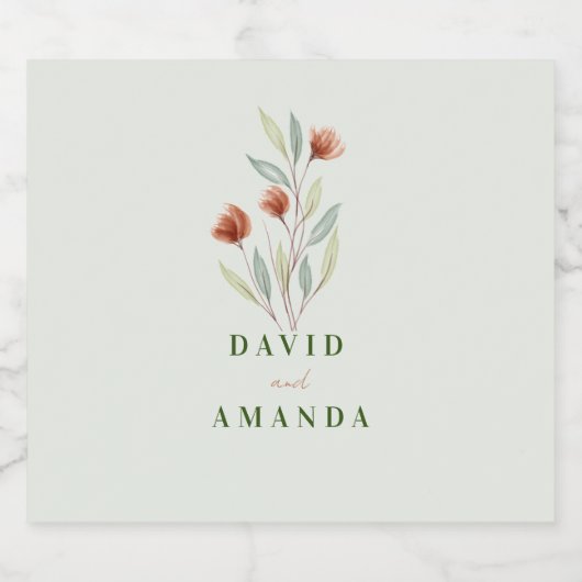 Aquarellfarben Blume Pastellgrün Alkoholflaschenetikett (Einzelnes Label)