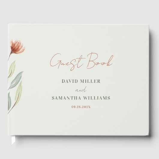 Aquarellfarben Blume Pastellgrün Gästebuch (Vorderseite)