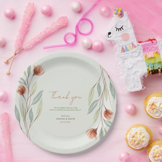 Aquarellfarben Blume Pastellgrün Pappteller (Party)