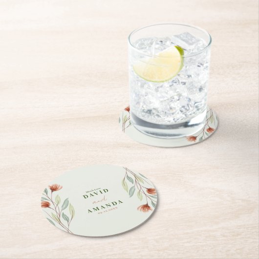 Aquarellfarben Blume Pastellgrün Runder Pappuntersetzer (Vor Ort)