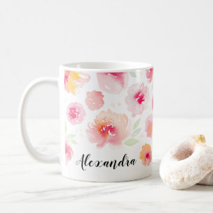 Aquarellfarben Blume Personalisiert Name Kaffee Ta Kaffeetasse