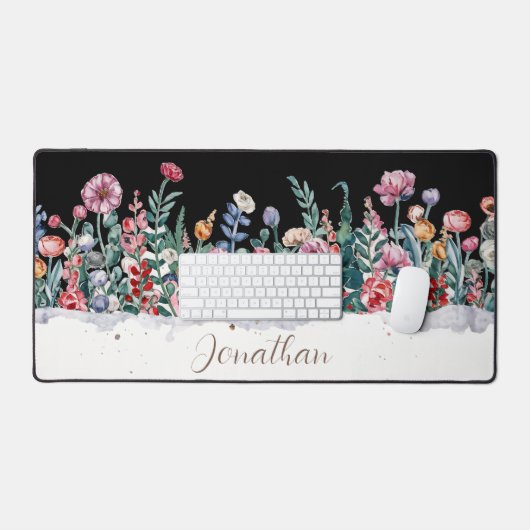 Aquarellfarben-Blume Personalisierter Skriptname Schreibtischunterlage (Tastatur & Maus)