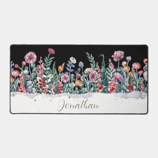Aquarellfarben-Blume Personalisierter Skriptname Schreibtischunterlage (Vorderseite)