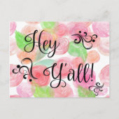 Aquarellfarben Blume Pink Hey Y'all Hübsch Spaß Postkarte (Vorderseite)