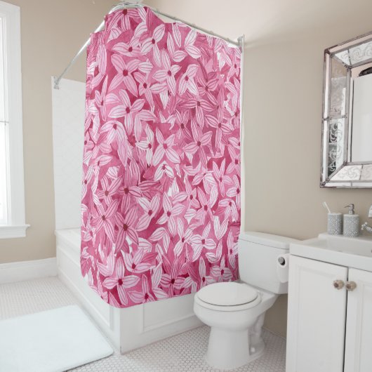 Aquarellfarben-Blume: rosa, blühende Hintergrundfa Duschvorhang (Beispiel)