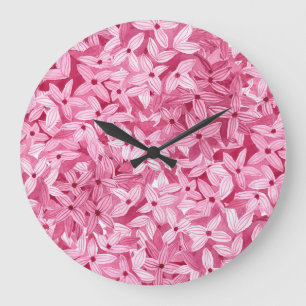 Aquarellfarben-Blume: rosa, blühende Hintergrundfa Große Wanduhr