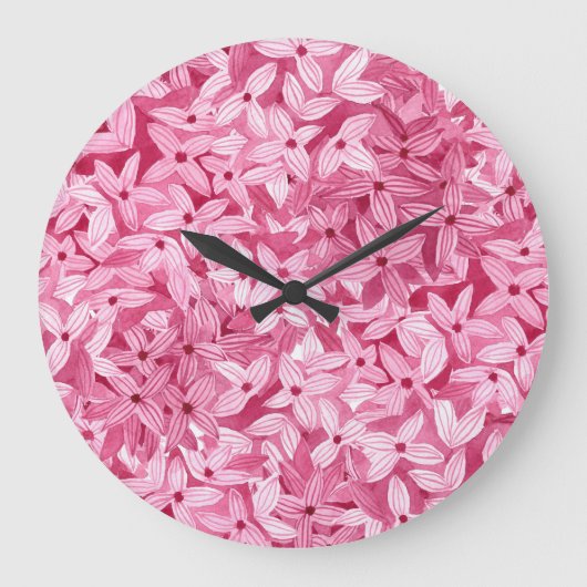 Aquarellfarben-Blume: rosa, blühende Hintergrundfa Große Wanduhr (Vorderseite)