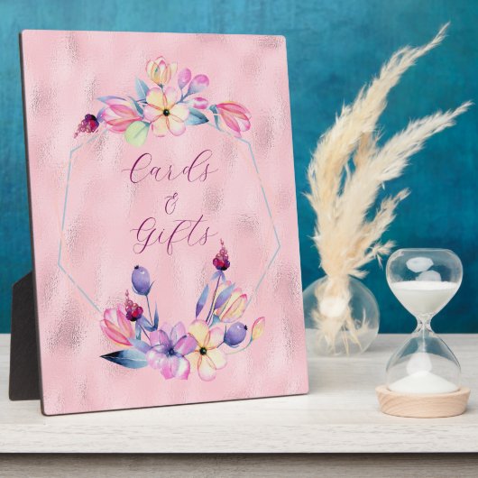 Aquarellfarben Blume Rosa Lila Gerahmt Plaque Fotoplatte (Seite)