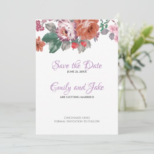 Aquarellfarben-Blume Save The Date (Stehend Vorderseite)