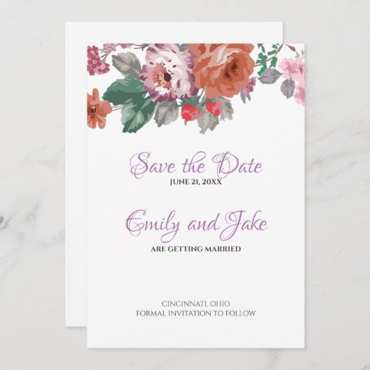 Aquarellfarben-Blume Save The Date (Vorne/Hinten)