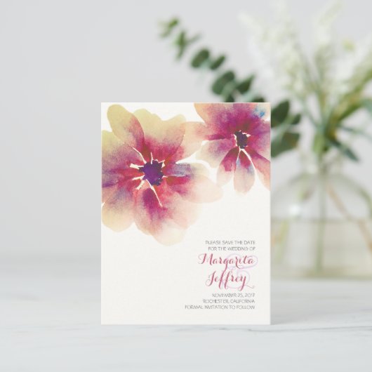 Aquarellfarben-Blume Save the Date Postkarten (Stehend Vorderseite)