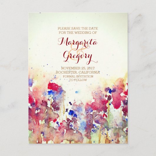 Aquarellfarben-Blume Save the Date Postkarten (Vorderseite)