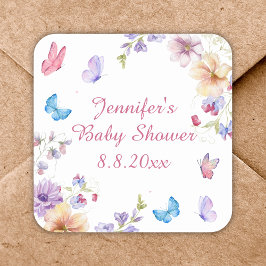 Aquarellfarben Blume Sommermädchen Dusche pink Quadratischer Aufkleber