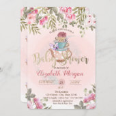 Aquarellfarben Blume Teekanne Babydusche Einladung (Vorne/Hinten)