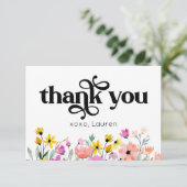 Aquarellfarben Blume Typografie Flat Vielen Dank Dankeskarte (Stehend Vorderseite)