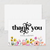 Aquarellfarben Blume Typografie Flat Vielen Dank Dankeskarte (Vorne/Hinten)